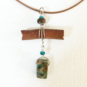 Wood & Turquoise Necklace Minimalist Nature Natural Crystal Gemstone Boho